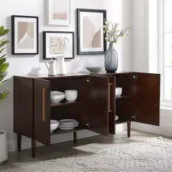Kirklands Home Cabinets & Sideboards|Brown Wood and Gold 4-Door Cabinet