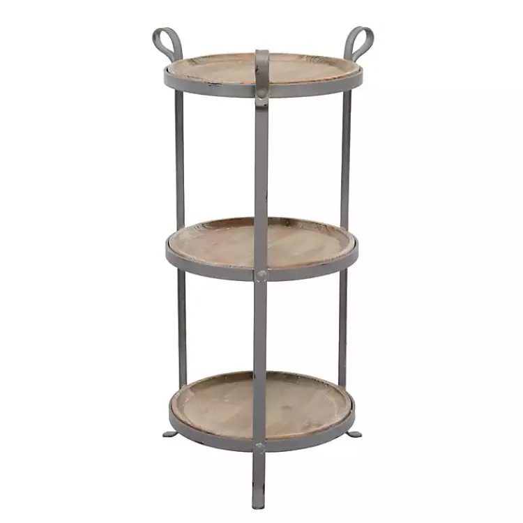 Kirklands Home Accent & End Tables|Brown Wood and Metal 3-Tier Side Table Gray
