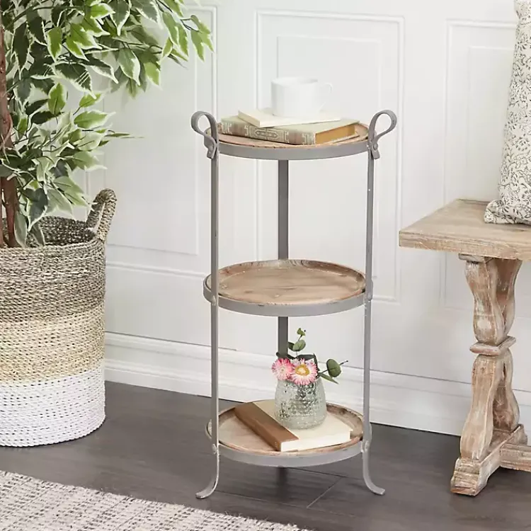 Kirklands Home Accent & End Tables|Brown Wood and Metal 3-Tier Side Table Gray