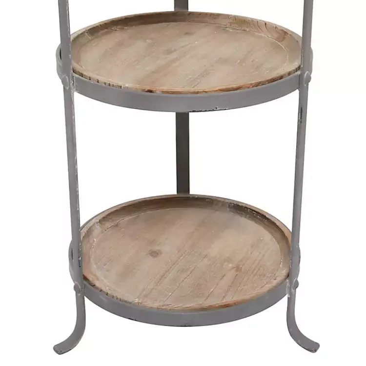 Kirklands Home Accent & End Tables|Brown Wood and Metal 3-Tier Side Table Gray