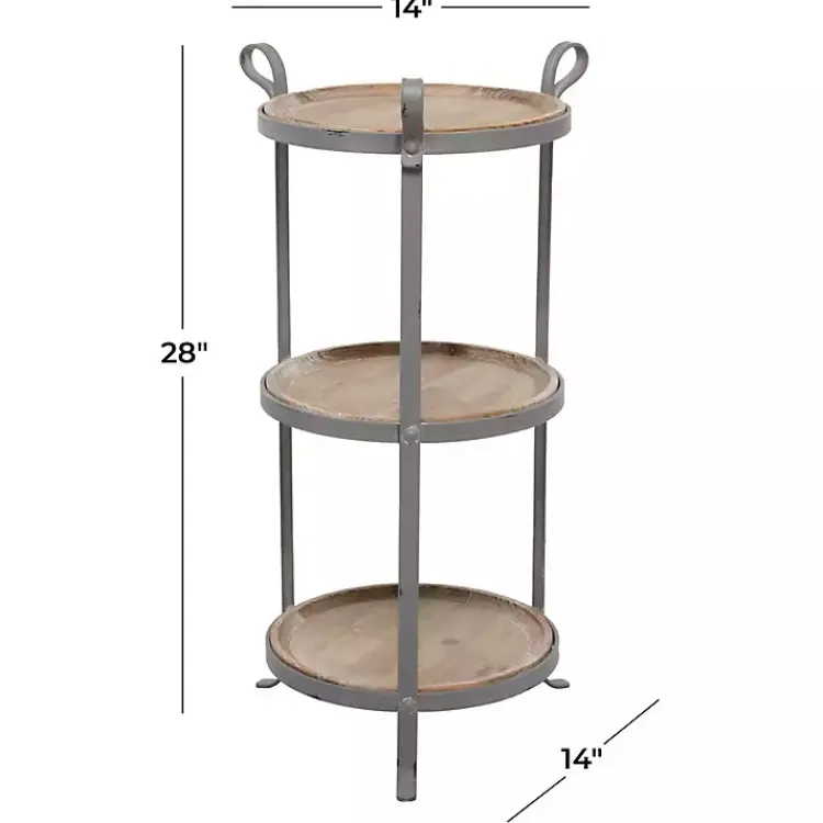 Kirklands Home Accent & End Tables|Brown Wood and Metal 3-Tier Side Table Gray