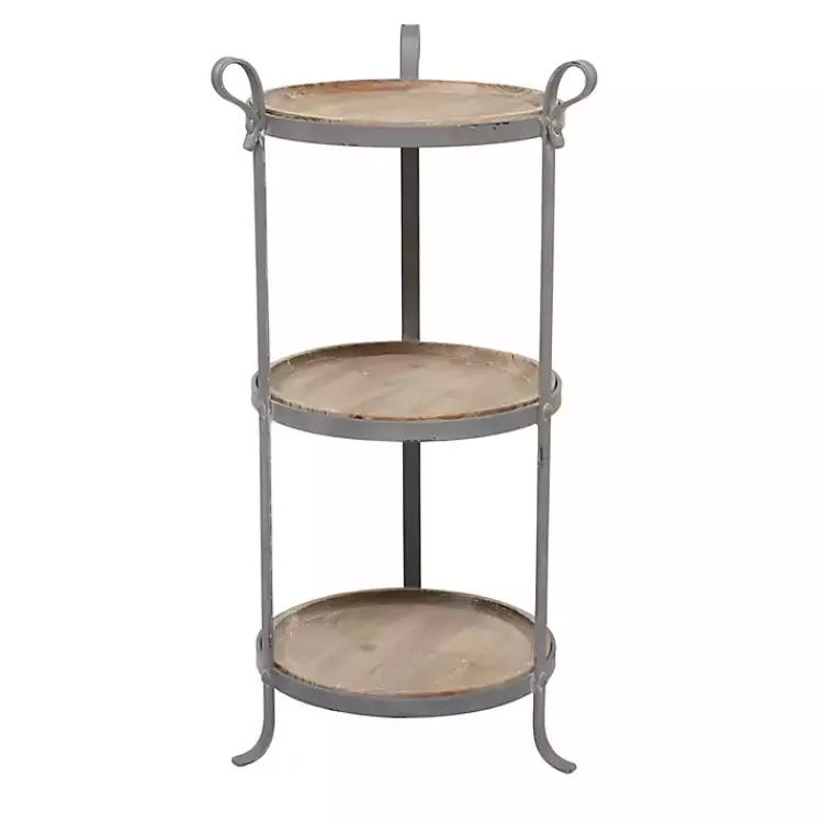 Kirklands Home Accent & End Tables|Brown Wood and Metal 3-Tier Side Table Gray