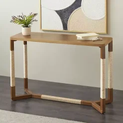 Kirklands Home Console Tables|Wood and Rope Geometric Console Table Brown
