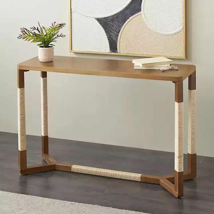Kirklands Home Console Tables|Wood and Rope Geometric Console Table Brown