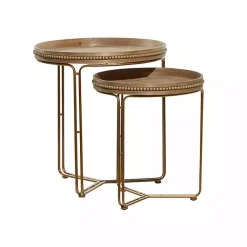 Kirklands Home Accent & End Tables|Wood Beaded Nesting Side Tables, Set of 2 Brown