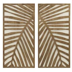 Kirklands Home Wall Plaques|Brown Wood Birch Palms Wall Plaques, Set of 2
