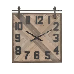 Kirklands Home Clocks|Brown Wood Black Metal Accent Square Wall Clock
