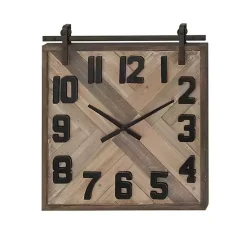 Kirklands Home Clocks|Brown Wood Black Metal Accent Square Wall Clock