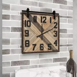 Kirklands Home Clocks|Brown Wood Black Metal Accent Square Wall Clock