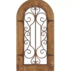 Kirklands Home Wall Plaques|Wood Black Metal Scrollwork Wall Plaque Brown