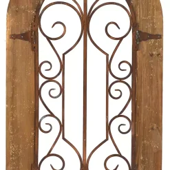 Kirklands Home Wall Plaques|Wood Black Metal Scrollwork Wall Plaque Brown