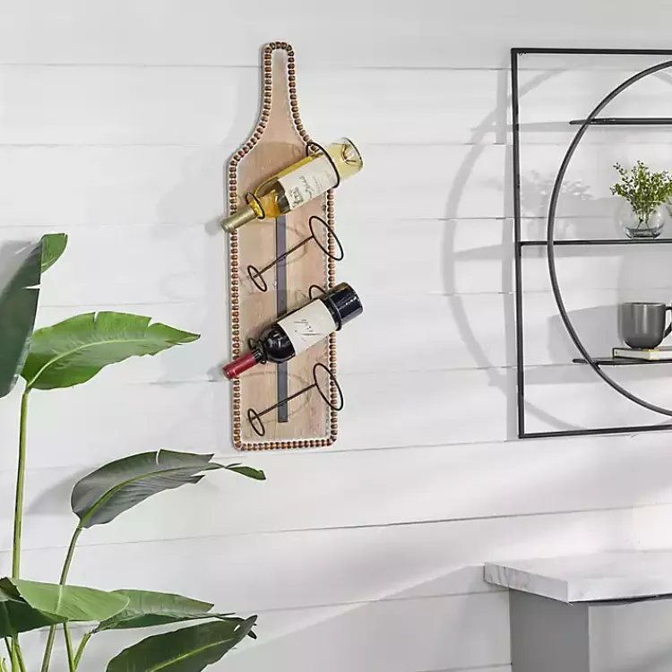 Kirklands Home Wall Storage|Brown Wood Bottle Frame Metal Bracket Wine Holder