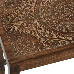 Kirklands Home Accent & End Tables|Wood Carved Floral Nesting Tables, Set of 2 Brown
