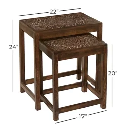 Kirklands Home Accent & End Tables|Wood Carved Floral Nesting Tables, Set of 2 Brown