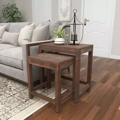 Kirklands Home Accent & End Tables|Wood Carved Floral Nesting Tables, Set of 2 Brown