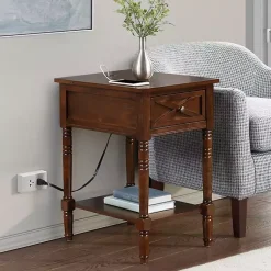 Kirklands Home Accent & End Tables|Wood Charging Traditional Accent Table Brown