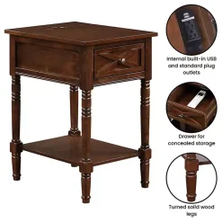 Kirklands Home Accent & End Tables|Wood Charging Traditional Accent Table Brown