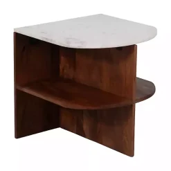 Kirklands Home Accent & End Tables|Brown Wood Half Round Marble Accent Table White