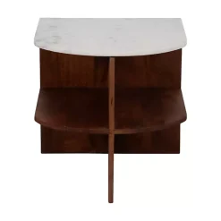 Kirklands Home Accent & End Tables|Brown Wood Half Round Marble Accent Table White