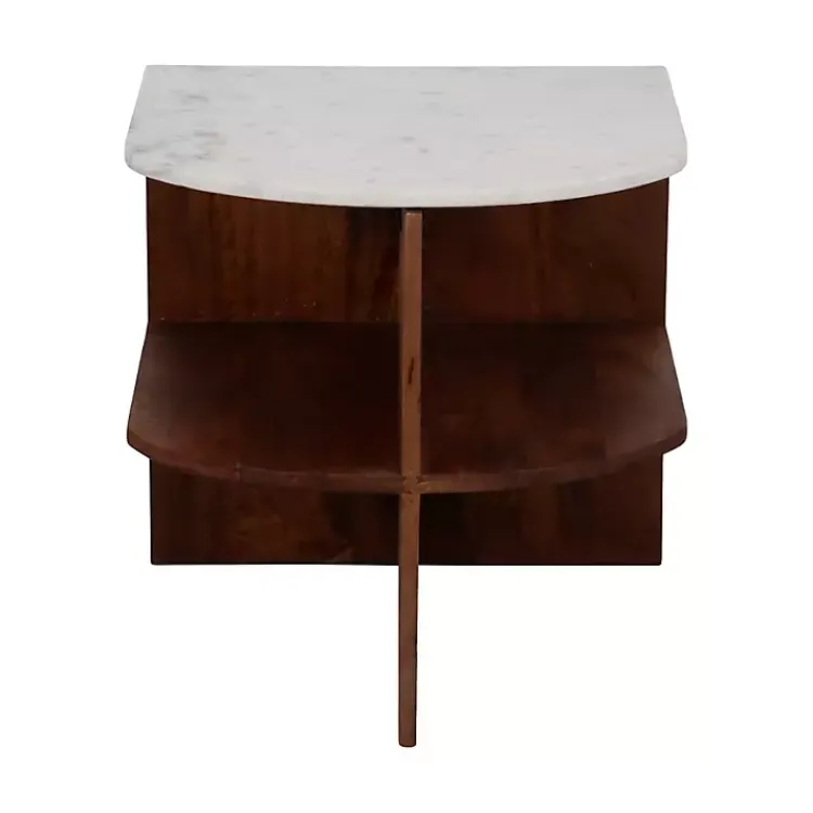 Kirklands Home Accent & End Tables|Brown Wood Half Round Marble Accent Table White