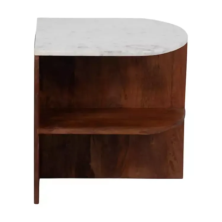 Kirklands Home Accent & End Tables|Brown Wood Half Round Marble Accent Table White