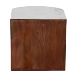 Kirklands Home Accent & End Tables|Brown Wood Half Round Marble Accent Table White