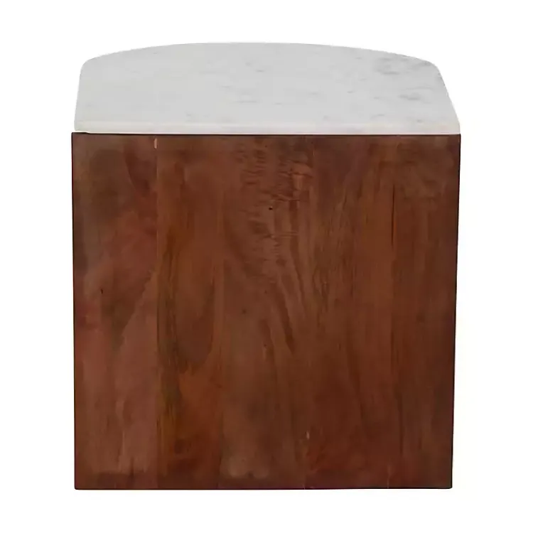 Kirklands Home Accent & End Tables|Brown Wood Half Round Marble Accent Table White