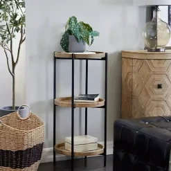 Kirklands Home Accent & End Tables|Wood Mesh Woven 3-Tier Accent Table Brown