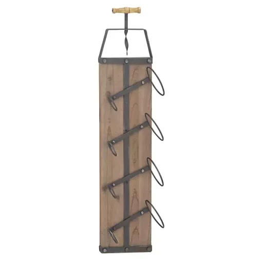 Kirklands Home Wall Storage|Wood Panel Black Metal Wine Rack Brown