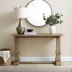 Kirklands Home Console Tables|Brown Wood Pedestal Base Console Table