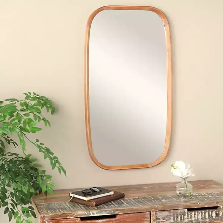 Kirklands Home Decorative Mirrors|Wood Rounded Edges Mirror Brown