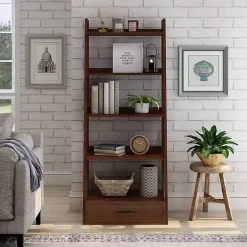 Kirklands Home Bookshelves|Wood 5-Shelf Leaning Bookshelf Brown