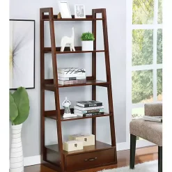 Kirklands Home Bookshelves|Wood 5-Shelf Leaning Bookshelf Brown