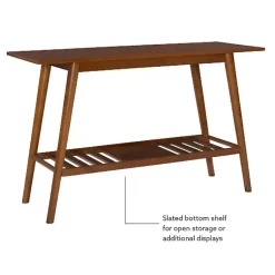 Kirklands Home Console Tables|Wood Slatted Bottom Shelf Console Table Brown