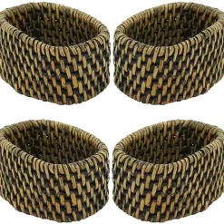 Kirklands Home Table Linens|Woven Rattan Oval Napkin Rings, Set of 4 Brown