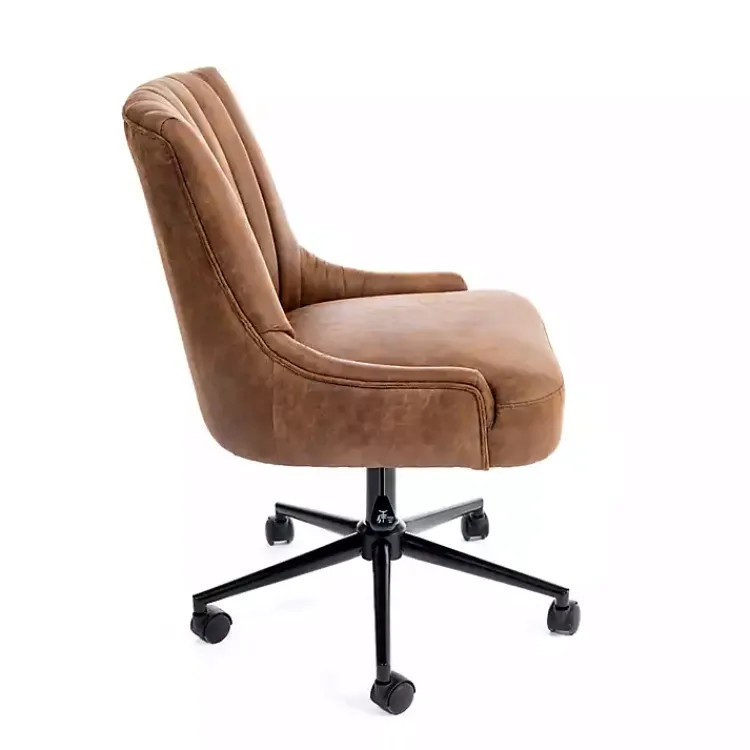 Kirklands Home Office Furniture|Wyatt Faux Leather Swivel Office Chair Brown