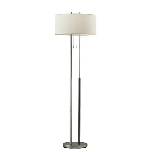 Kirklands Home Floor Lamps|Brushed Steel Double-Bulb Oval Floor Lamp Ivory