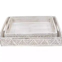 Online Brushed Chevron Carved Trays, Set of 2 Decorative Trays