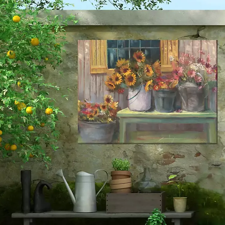 Kirklands Home Outdoor Wall Decor|Buckets of Floral Bliss Outdoor Canvas Art Print