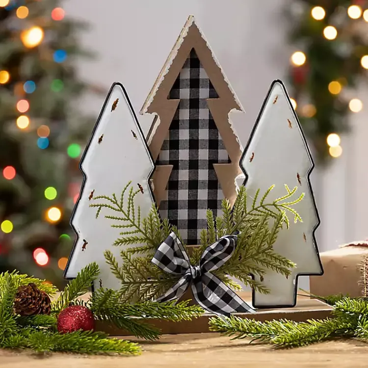 Sale Buffalo Check Bow Tabletop Christmas Tree Trio Christmas Decorations