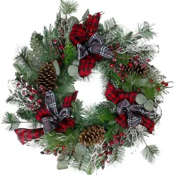 Hot Buffalo Check Plaid Ribbon Holiday Wreath Wreaths