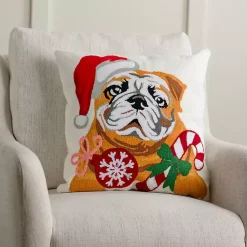 Hot Bulldog with Santa Hat Christmas Pillow Pillows