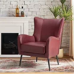 Kirklands Home Accent Chairs|Burgundy Faux Leather Accent Chair Red