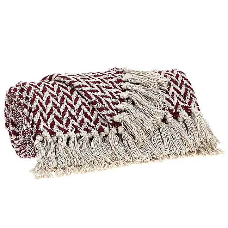 Clearance Burgundy Zig Zag Pattern Throw Blankets & Throws
