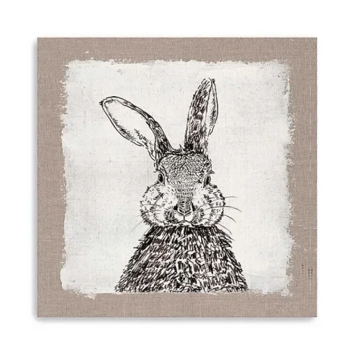 Sale Burlap Bunny Drawing Canvas Art Print Easter Decorations
