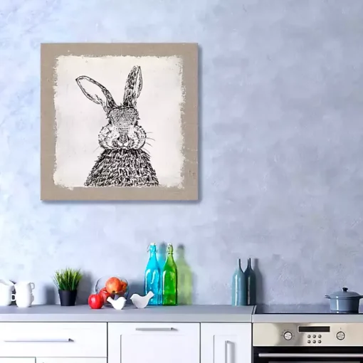 Sale Burlap Bunny Drawing Canvas Art Print Easter Decorations