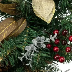 Outlet Burlap Poinsettias and Moss Balls Garland Christmas Arrangements & Garland