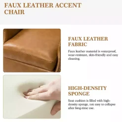 Kirklands Home Accent Chairs|Camel Faux Leather Nailhead Taylor Armchair Tan