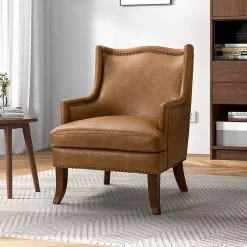 Kirklands Home Accent Chairs|Camel Faux Leather Ophelia Accent Chair Tan