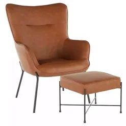 Kirklands Home Accent Chairs|Camel Faux Leather 2-pc. Chair and Ottoman Set Brown